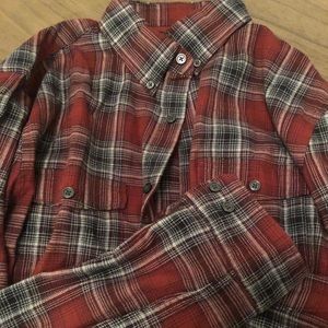 NWT Mens Express Red and Black Flannel Button Down - Size Large